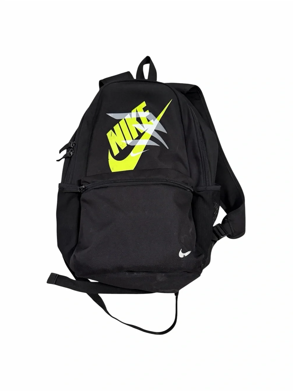 Nike Black Backpack with Neon Yellow and Gray Logo